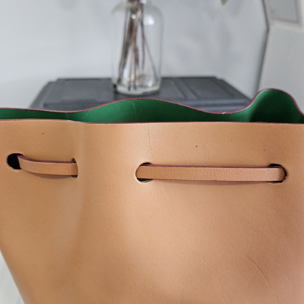 🚫❌️SOLD! Dooney & Bourke Serena Tan & Green Drawstring Bucket Bag/ Wristlet - Picture 6 of 9